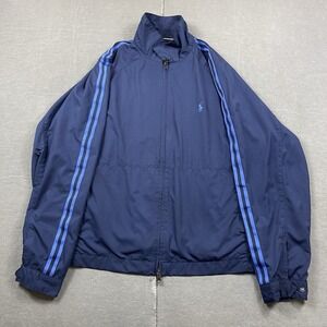 Vintage Polo Ralph Lauren Jacket Mens Large‎ Blue Windbreaker Striped Sleeve Zip